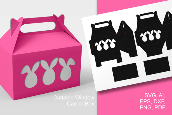 3 Easter Bunnies Gable Box Template: 3D SVG Gift Boxes