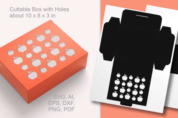 Apple Patterned Holes Rectangular Box: 3D SVG Shapes