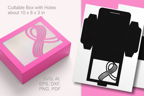 Cancer Awareness Striped Ribbon Gift Box 3D SVG Shapes