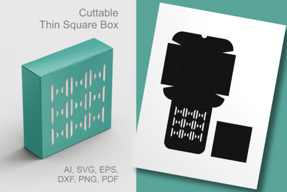 Checks N Lines Patterned Thin Square Box 3D SVG Shapes