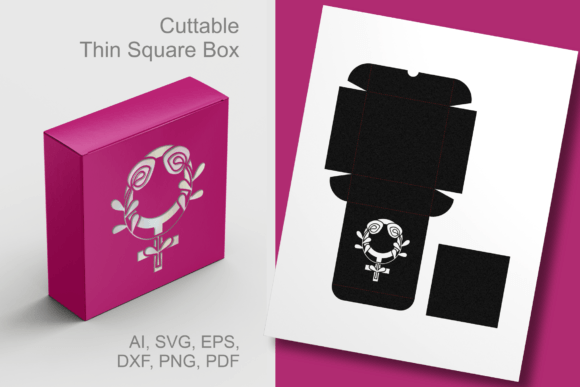 Floral Female Symbol Thin Square Box SVG: 3D Gift Boxes