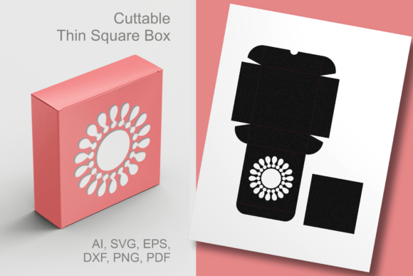 Floral Rosette Window Thin Square Box 3D SVG Shapes