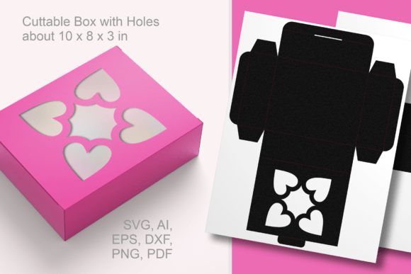 Hearts As Square Rectangular Favor Box 3D SVG Shapes