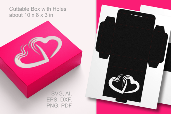 Joined Hearts Rectangular Box Template 3D SVG Shapes
