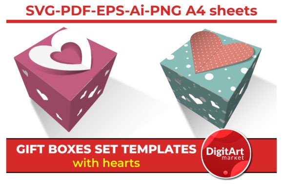 Love Heart Gift Boxes Templates: 3D SVG Shapes