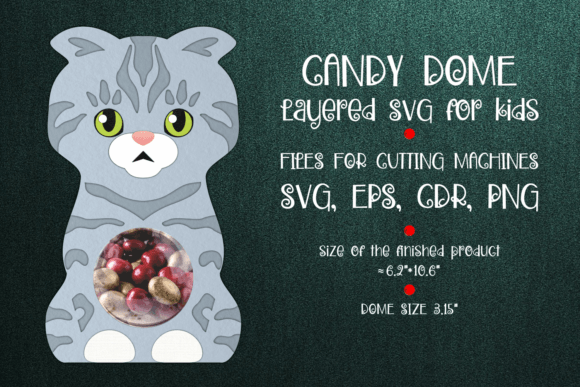 Scottish Fold Cat Candy Dome Template: 3D SVG Shapes