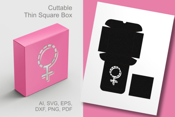 Symbol of Venus Thin Square Box 3D SVG for Gift Boxes