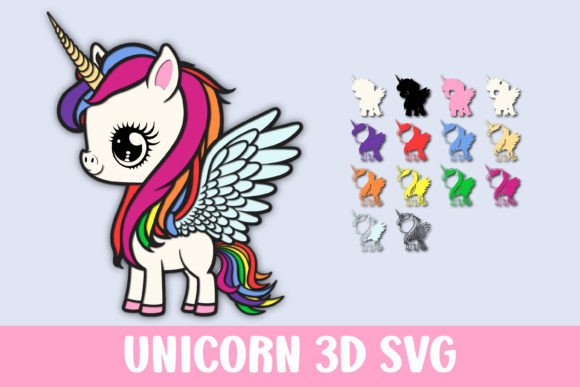 Unicorn Paper Cut 3D SVG Shapes for Commercial Use